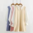 Mock Two Piece Long-sleeve Knit Dress Khaki - One Size