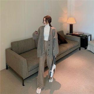 Cardigan / Plaid Wide-leg Pants