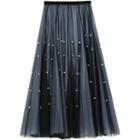 Studded Mesh Midi A-line Skirt