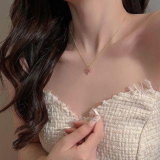 Heart Rhinestone Pendant Alloy Necklace Necklace - Pink - One Size