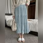 Colored Band-waist Long Tiered Skirt