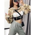Loose-fit Camo Hooded Crop Cape Top