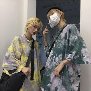 Short-sleeve Slashed Tie-dye T-shirt