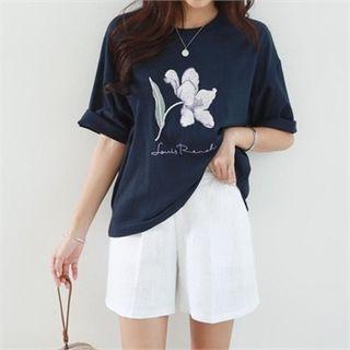 Flower-printing Loose-fit T-shirt