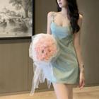 Butterfly Applique Cross Strap Glitter Dress