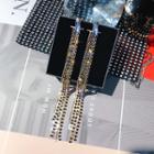 Rhinestone Drop Earring He1126-1 - 1 Pair - Silver Stud - Long - Gold & Black - One Size
