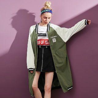 Color-block Long Baseball Jacket