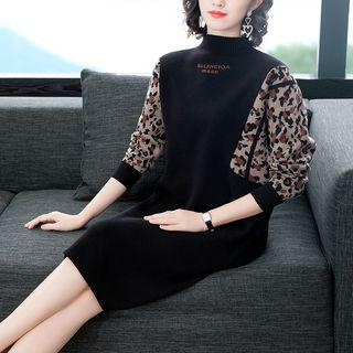 Lettering Leopard Sweater Dress