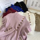 Button-details Ruffle-trim Skinny Knit Top In 6 Colors