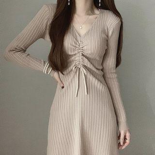 Drawstring Ribbed Midi Knit Dress