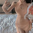 Sleeveless Mini Sheath Dress Nude Pink - One Size