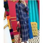 Long-sleeve Plaid Maxi Pleated Dress
