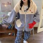 Long-sleeve Color-block Fleece Hooded Zip Jacket