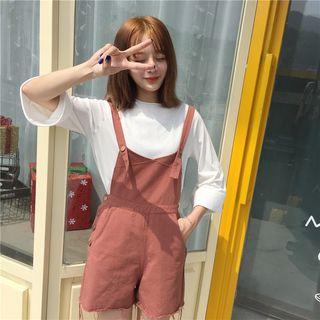 Plain Raw Hem Pinafore Playsuit