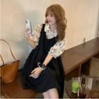 Short-sleeve Floral Blouse / Overall Dress