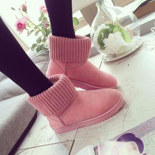 Faux-suede Knit Panel Ankle Boots
