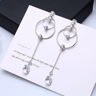 Rhinestone Hoop Dangle Earring 1 Pair - Ear Pin - Silver - One Size
