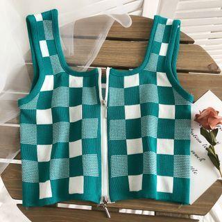 Checker Print Knit Tank Top