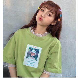 Printed Ruffle Trim Short-sleeve T-shirt