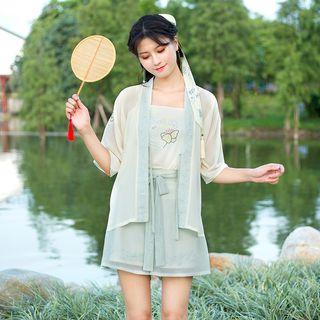 Hanfu Set: Elbow-sleeve Top + Camisole Top + Shorts