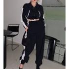 Contrast Trim Cropped Jacket / Contrast Trim Sweatpants Black - One Size