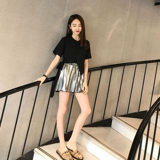 Set: Irregular Hem Cropped T-shirt + Mini A-line Skirt