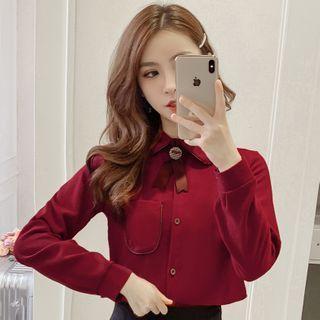 Long-sleeve Bow Corduroy Shirt