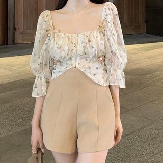 Elbow-sleeve Print Blouse / Dress Shorts