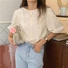 Puff-sleeve Lace Trim Blouse Light Almond - One Size