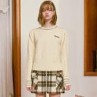 Puff-shoulder Tie-back Herringbone Sweater Ivory - One Size