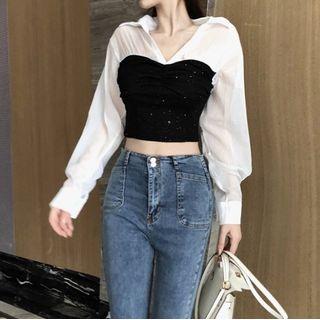 Mock Two-piece Sequin Blouse