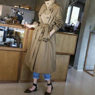 Fleece Lined Trench Coat With Belt Brown - One Size