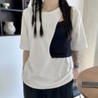 Mock Two-piece Elbow-sleeve Cutout T-shirt