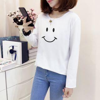 Long-sleeve Smiley Face Print T-shirt