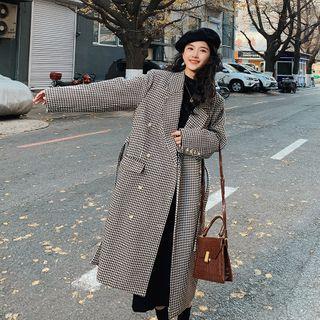 Houndstooth Notch Lapel Double-breasted Wool Coat