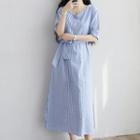 Striped Short-sleeve Round Neck Dress