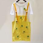 Set: Short-sleeve T-shirt + Pineapple Embroidered Pinafore Dress