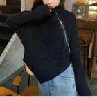 Asymmetrical High-neck Half-zip Long-sleeve Sweater