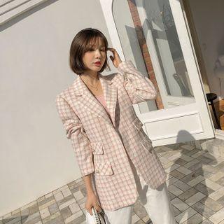 Flap-pocket Plaid Tweed Blazer