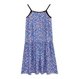 Strappy Floral A-line Dress Blue & Pink - One Size