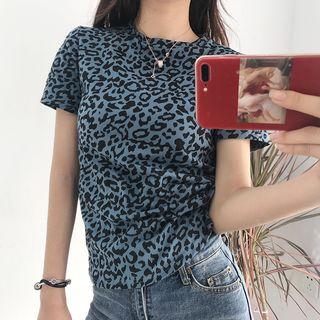 Leopard Print Slim-fit Short-sleeve T-shirt
