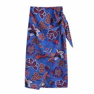 Flower Print Wrap Pencil Skirt