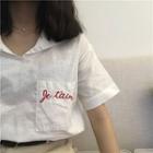 Letter Embroidered Short Sleeve V-neck Shirt