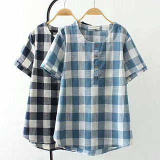 Plaid Short Sleeve Henley T-shirt