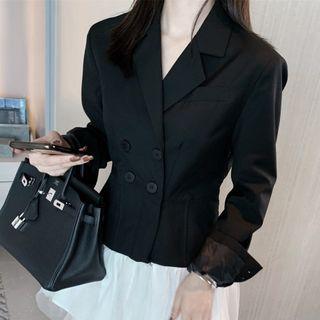 Two-tone Mesh Panel Mini A-line Blazer Dress