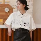 Short-sleeve Bear Print Shirt White - M