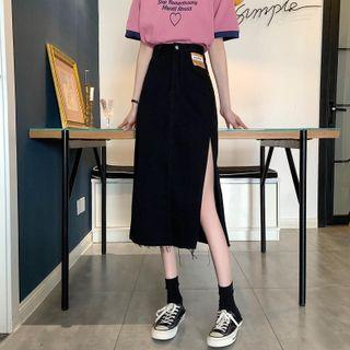 Side-slit Ripped Denim Maxi Skirt