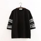 Lettering 3/4-sleeve Lace Panel T-shirt