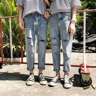 Couple Matching Straight Fit Ripped Jeans