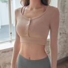 Set: Long-sleeve Button Sports T-shirt + Yoga Pants